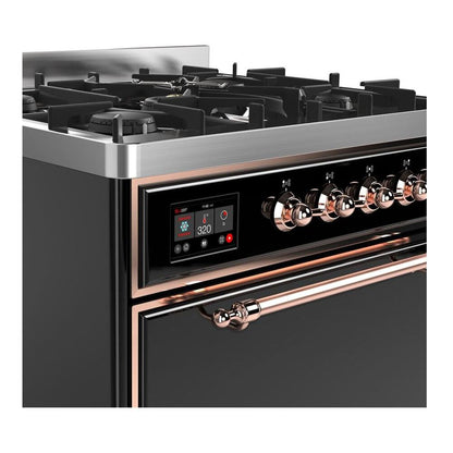 ILVE Majestic II 30 inch Solid Door Natural Gas Dual Fuel Range Copper Glossy Black