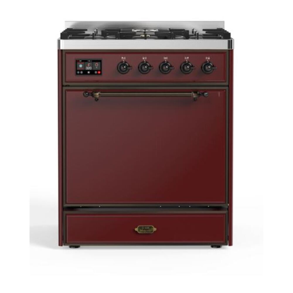ILVE Majestic II 30 inch Solid Door Natural Gas Dual Fuel Range Burnished Burgundy