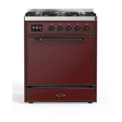 ILVE Majestic II 30 inch Solid Door Natural Gas Dual Fuel Range Burnished Burgundy