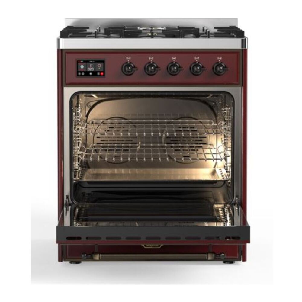 ILVE Majestic II 30 inch Solid Door Natural Gas Dual Fuel Range Burnished Burgundy