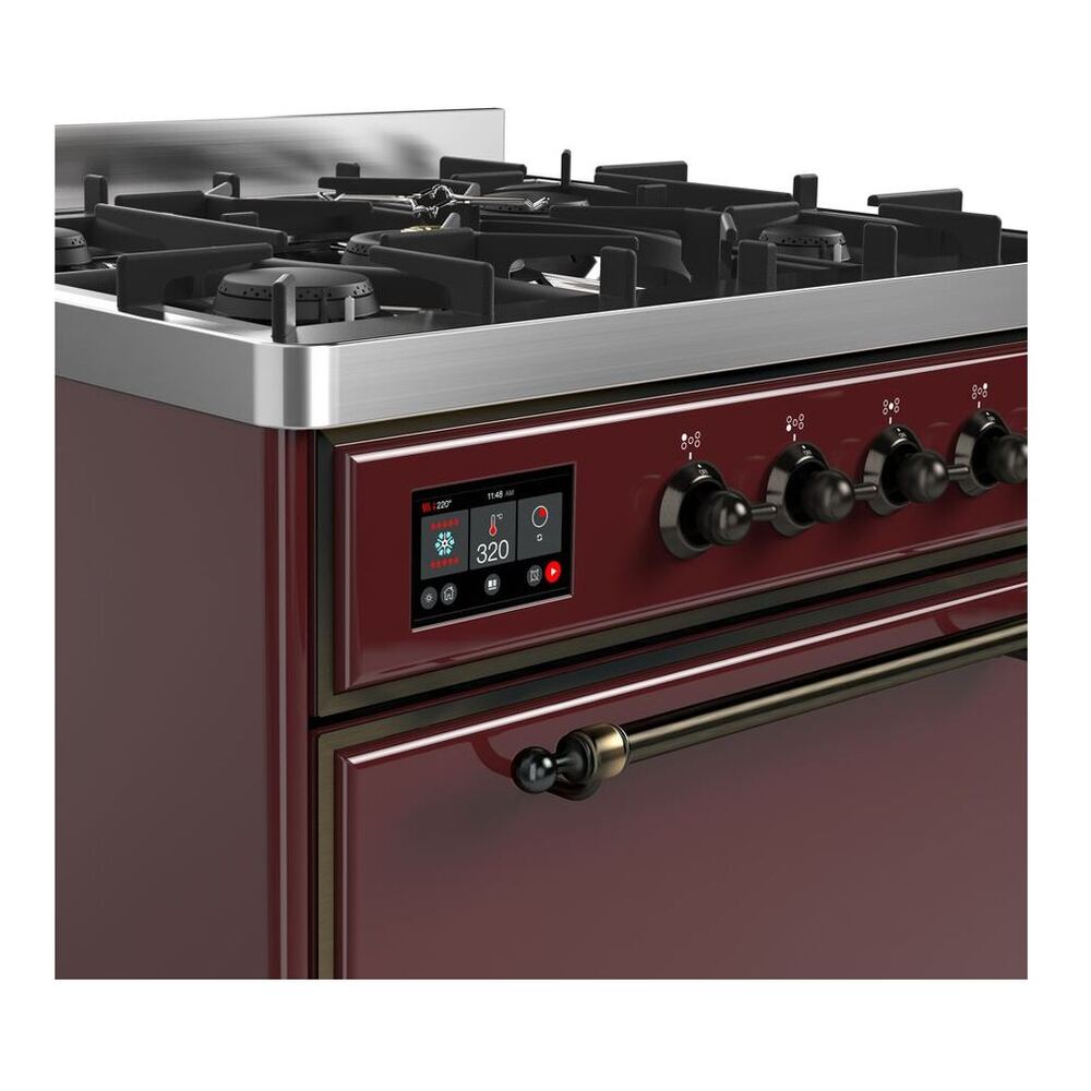 ILVE Majestic II 30 inch Solid Door Natural Gas Dual Fuel Range Burnished Burgundy