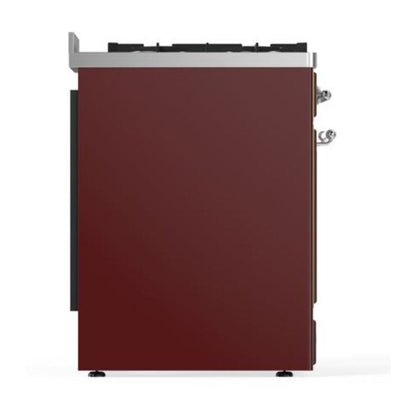 ILVE Majestic II 30 inch Solid Door Natural Gas Dual Fuel Range Chrome Burgundy