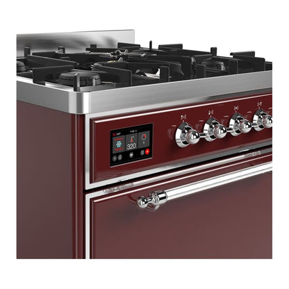 ILVE Majestic II 30 inch Solid Door Natural Gas Dual Fuel Range Chrome Burgundy