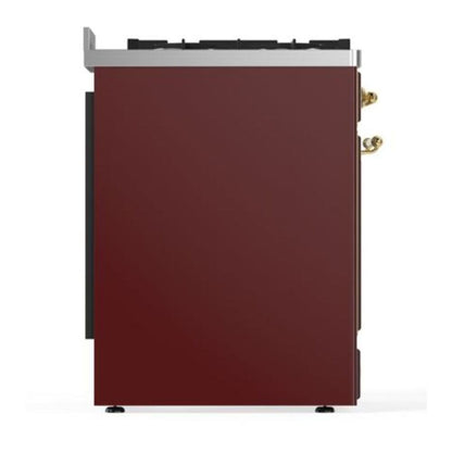 ILVE Majestic II 30 inch Solid Door Natural Gas Dual Fuel Range Brass Burgundy