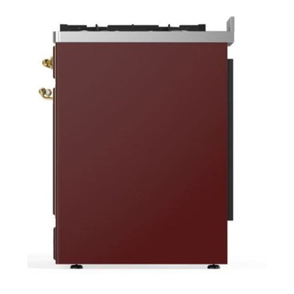 ILVE Majestic II 30 inch Solid Door Natural Gas Dual Fuel Range Brass Burgundy