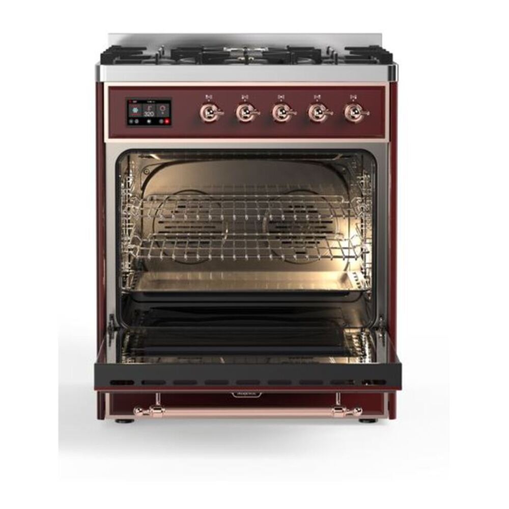 ILVE Majestic II 30 inch Solid Door Natural Gas Dual Fuel Range Copper Burgundy