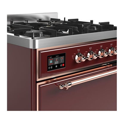 ILVE Majestic II 30 inch Solid Door Natural Gas Dual Fuel Range Copper Burgundy