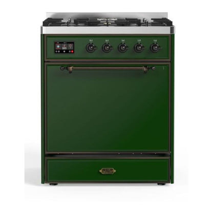 ILVE Majestic II 30 inch Solid Door Natural Gas Dual Fuel Range Burnished Emerald Green