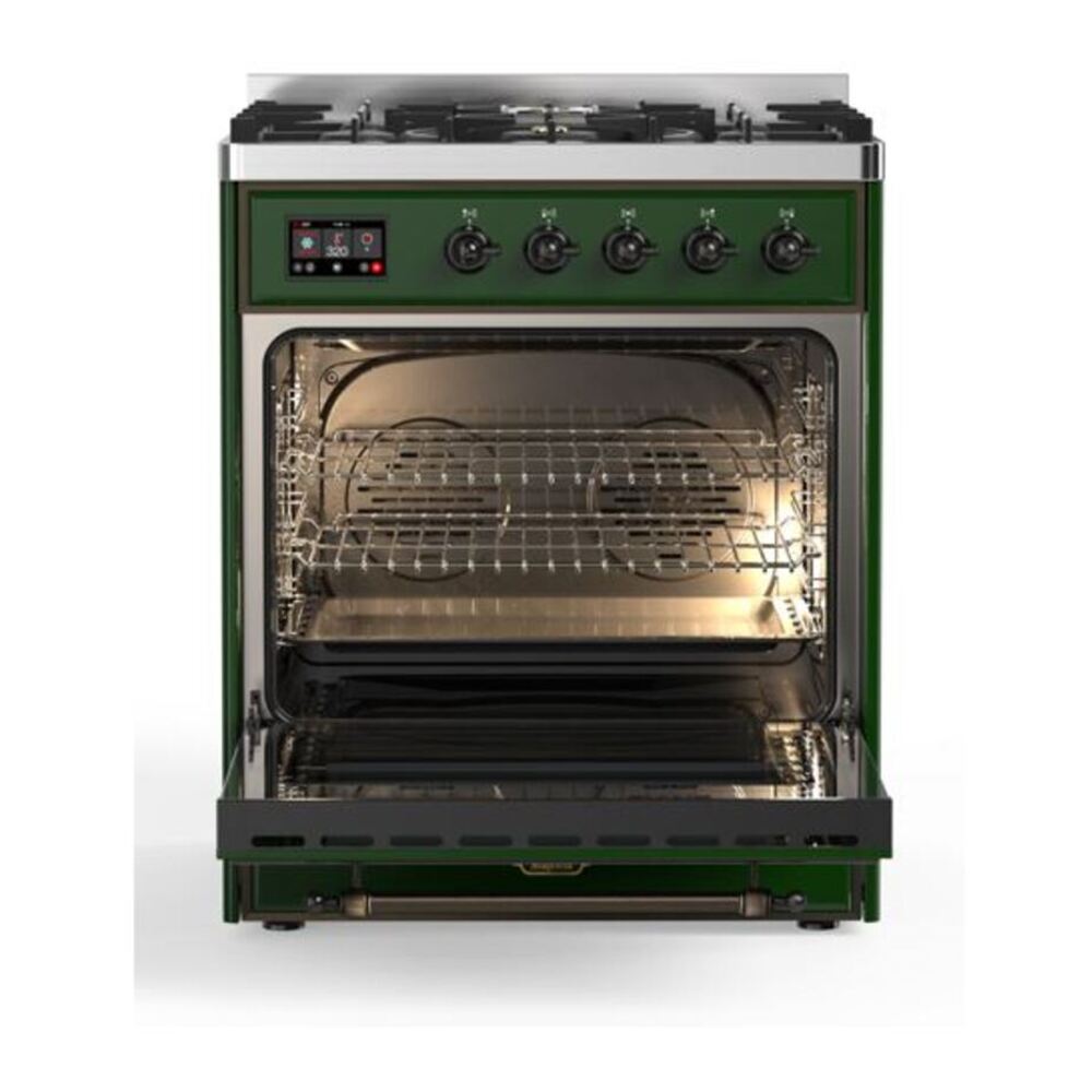 ILVE Majestic II 30 inch Solid Door Natural Gas Dual Fuel Range Burnished Emerald Green