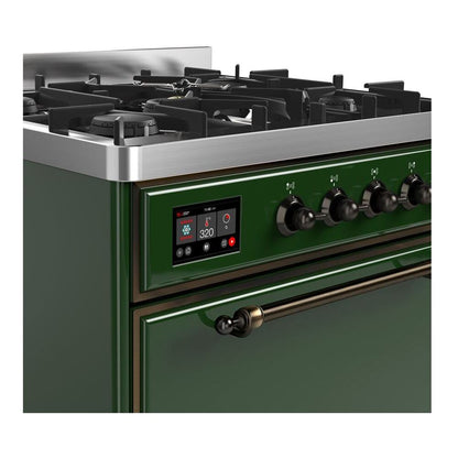ILVE Majestic II 30 inch Solid Door Natural Gas Dual Fuel Range Burnished Emerald Green
