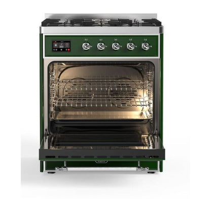 ILVE Majestic II 30 inch Solid Door Natural Gas Dual Fuel Range Chrome Emerald Green