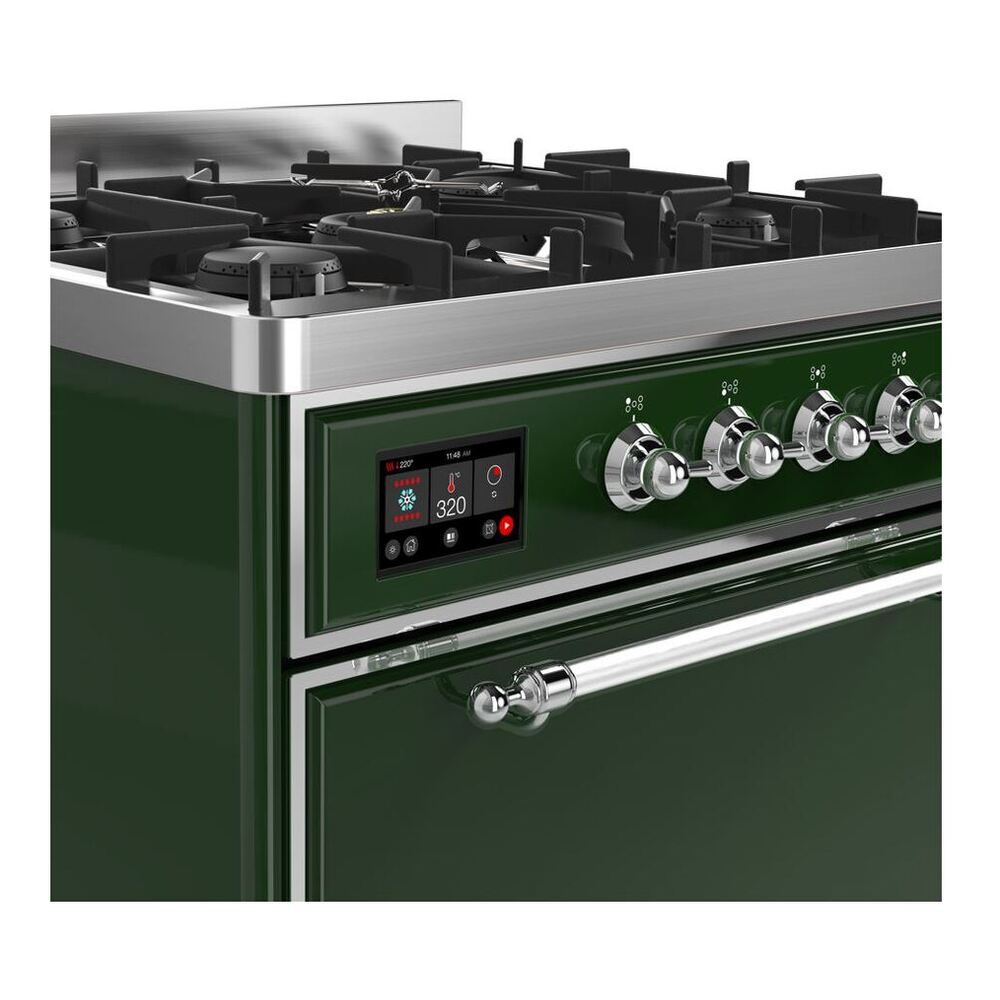 ILVE Majestic II 30 inch Solid Door Natural Gas Dual Fuel Range Chrome Emerald Green
