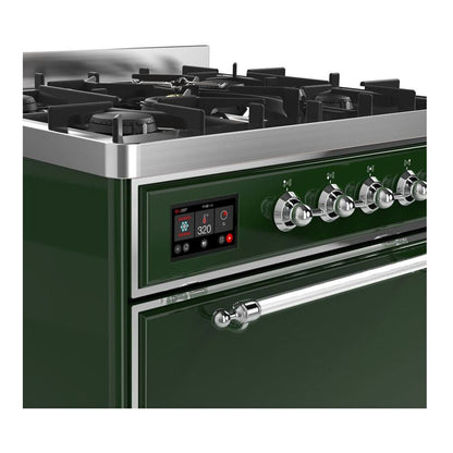 ILVE Majestic II 30 inch Solid Door Natural Gas Dual Fuel Range Chrome Emerald Green