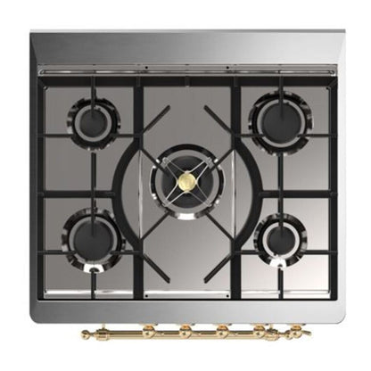ILVE Majestic II 30 inch Solid Door Natural Gas Dual Fuel Range Brass Emerald Green