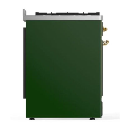 ILVE Majestic II 30 inch Solid Door Natural Gas Dual Fuel Range Brass Emerald Green