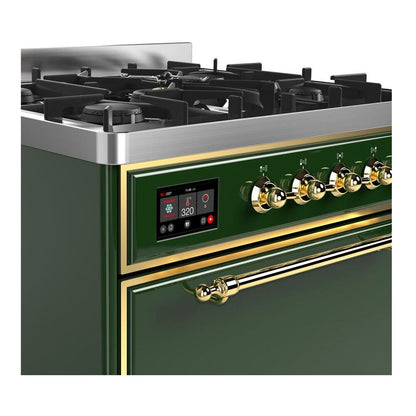 ILVE Majestic II 30 inch Solid Door Natural Gas Dual Fuel Range Brass Emerald Green