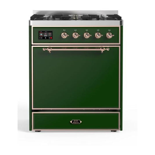 ILVE Majestic II 30" Emerald Green Dual Fuel Range with 5 Burners Solid Door Natural Gas