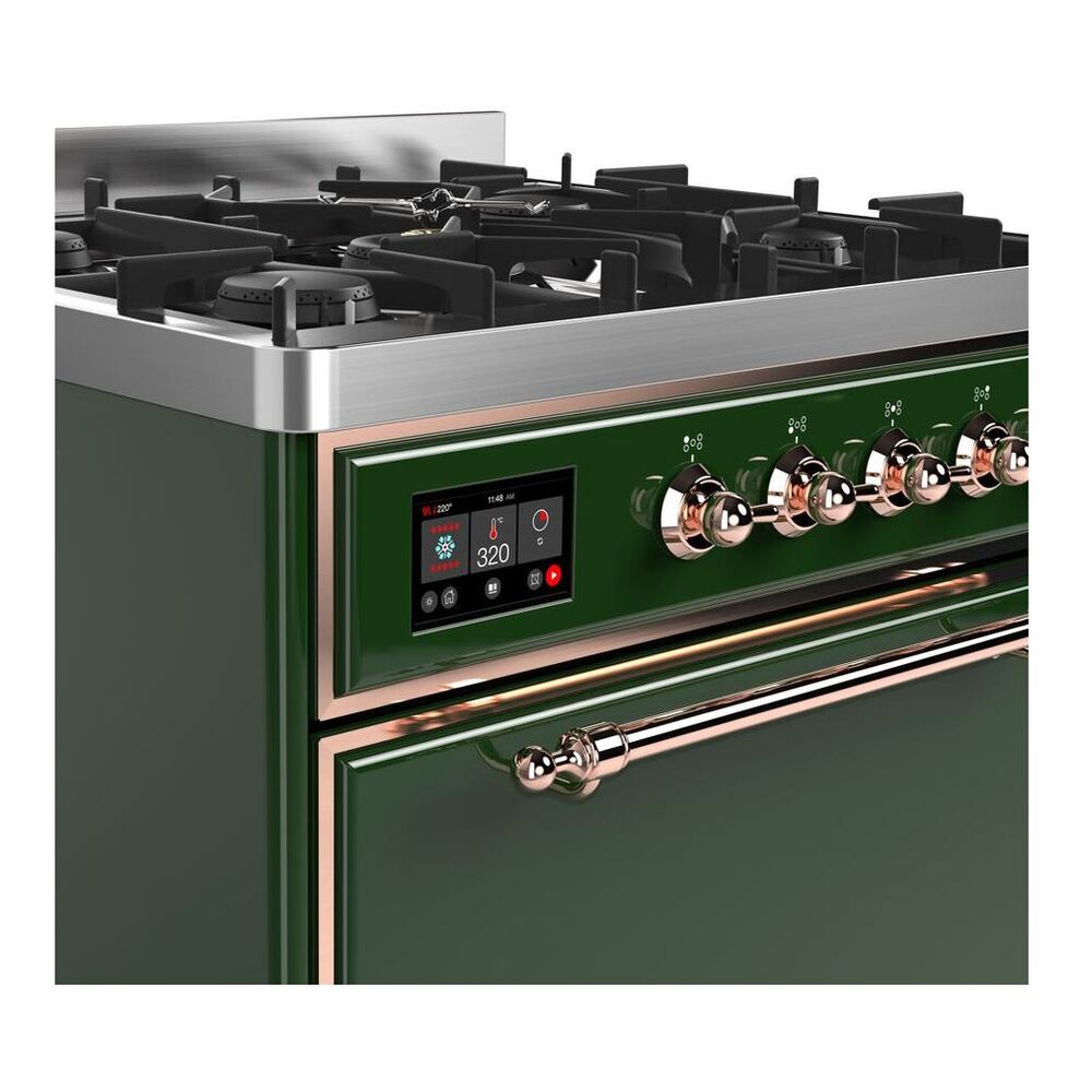 ILVE Majestic II 30 inch Solid Door Natural Gas Dual Fuel Range Copper Emerald Green