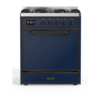 ILVE Majestic II 30 inch Solid Door Natural Gas Dual Fuel Range Burnished Midnight Blue