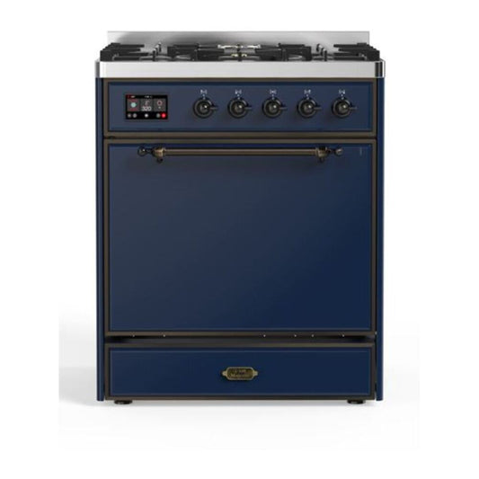 ILVE Majestic II 30" Midnight Blue Dual Fuel Range with 5 Burners Solid Door Natural Gas