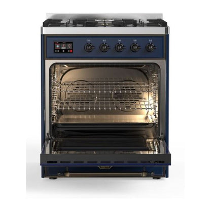 ILVE Majestic II 30 inch Solid Door Natural Gas Dual Fuel Range Burnished Midnight Blue