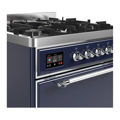 ILVE Majestic II 30 inch Solid Door Natural Gas Dual Fuel Range Chrome Midnight Blue
