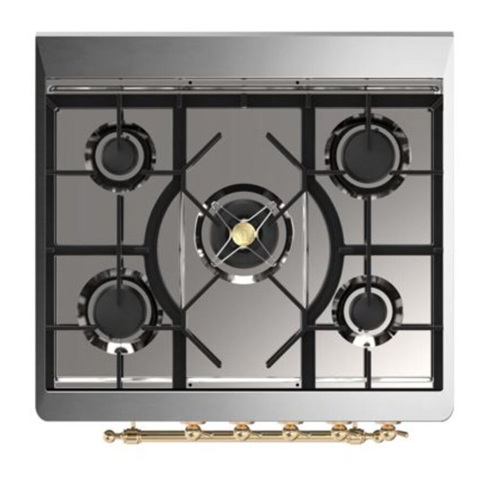 ILVE Majestic II 30 inch Solid Door Natural Gas Dual Fuel Range Brass Midnight Blue