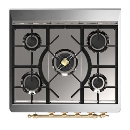 ILVE Majestic II 30 inch Solid Door Natural Gas Dual Fuel Range Brass Midnight Blue