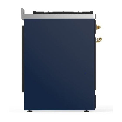 ILVE Majestic II 30 inch Solid Door Natural Gas Dual Fuel Range Brass Midnight Blue