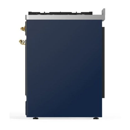 ILVE Majestic II 30 inch Solid Door Natural Gas Dual Fuel Range Brass Midnight Blue