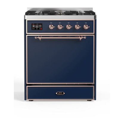 ILVE Majestic II 30 inch Solid Door Natural Gas Dual Fuel Range Copper Midnight Blue