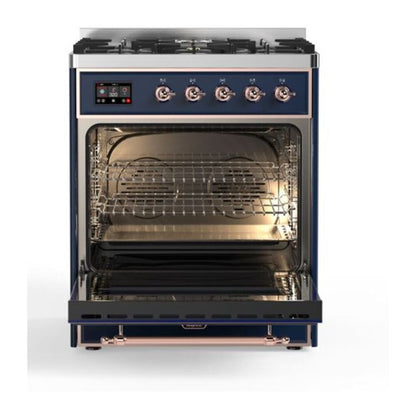 ILVE Majestic II 30 inch Solid Door Natural Gas Dual Fuel Range Copper Midnight Blue