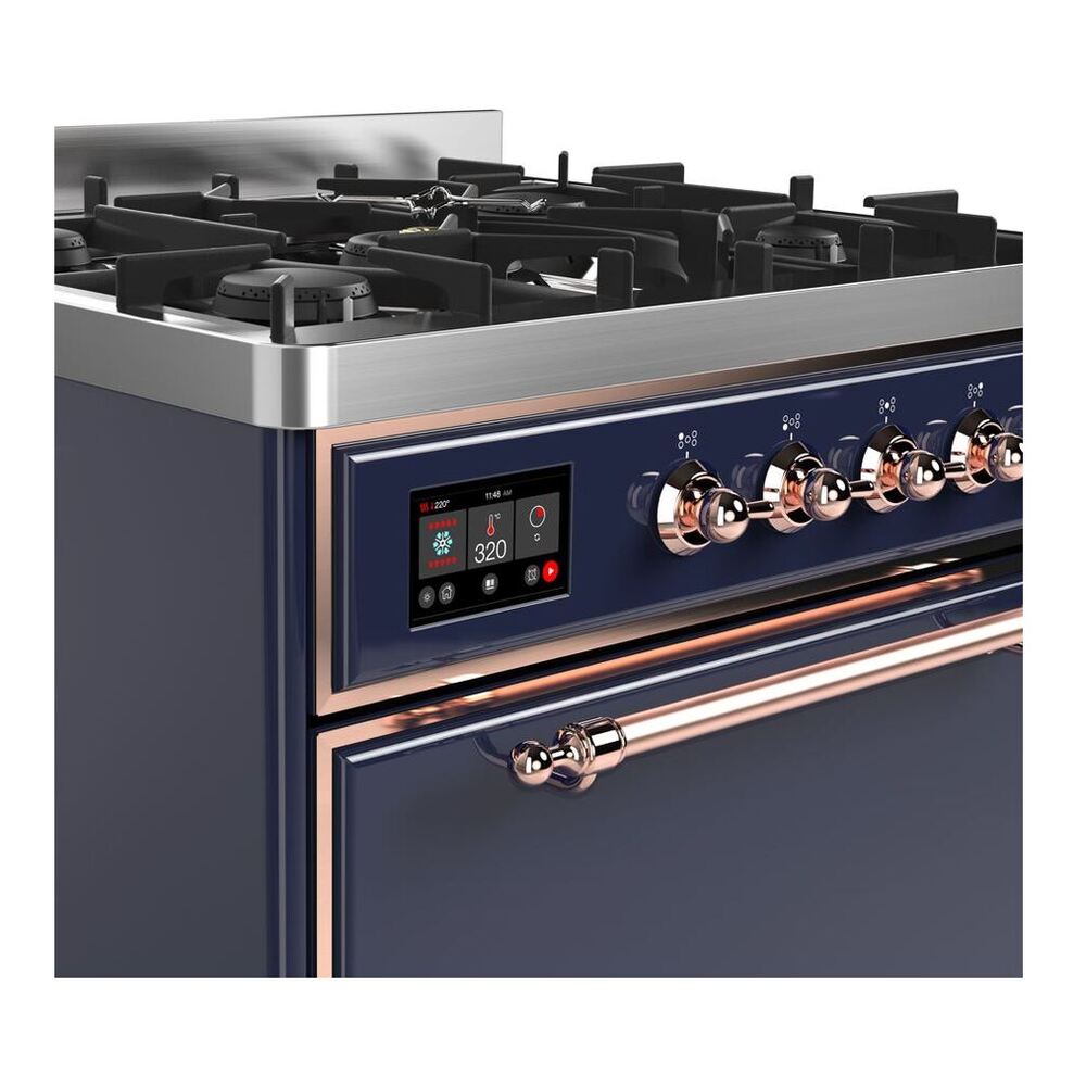 ILVE Majestic II 30 inch Solid Door Natural Gas Dual Fuel Range Copper Midnight Blue