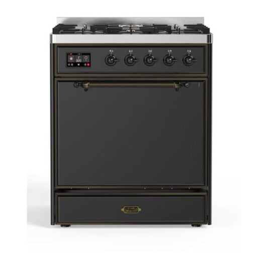 ILVE Majestic II 30" Graphite Matte Dual Fuel Range with 5 Burners Solid Door Liquid Propane