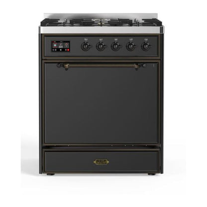 ILVE Majestic II 30 inch Solid Door Natural Gas Dual Fuel Range Burnished Graphite Matte