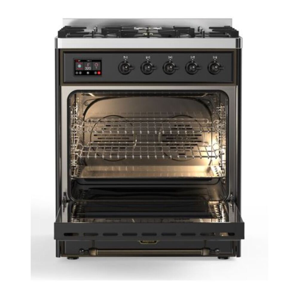 ILVE Majestic II 30 inch Solid Door Natural Gas Dual Fuel Range Burnished Graphite Matte