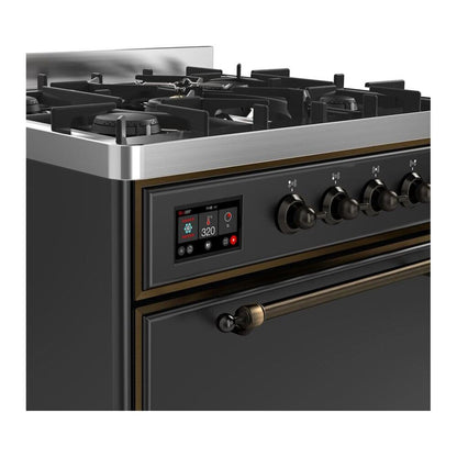 ILVE Majestic II 30 inch Solid Door Natural Gas Dual Fuel Range Burnished Graphite Matte