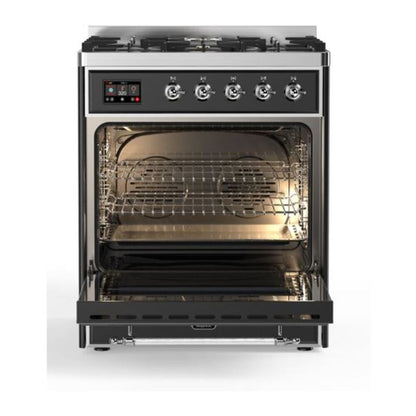 ILVE Majestic II 30 inch Solid Door Natural Gas Dual Fuel Range Chrome Graphite Matte