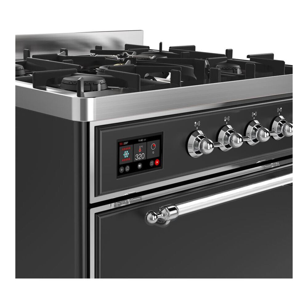 ILVE Majestic II 30 inch Solid Door Natural Gas Dual Fuel Range Chrome Graphite Matte
