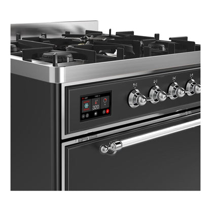 ILVE Majestic II 30 inch Solid Door Natural Gas Dual Fuel Range Chrome Graphite Matte
