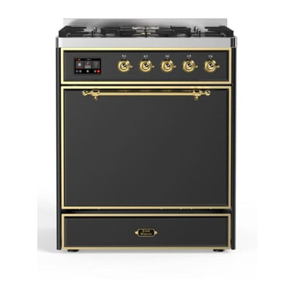 ILVE Majestic II 30 inch Solid Door Natural Gas Dual Fuel Range Brass Graphite Matte