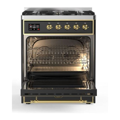 ILVE Majestic II 30 inch Solid Door Natural Gas Dual Fuel Range Brass Graphite Matte