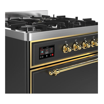 ILVE Majestic II 30 inch Solid Door Natural Gas Dual Fuel Range Brass Graphite Matte