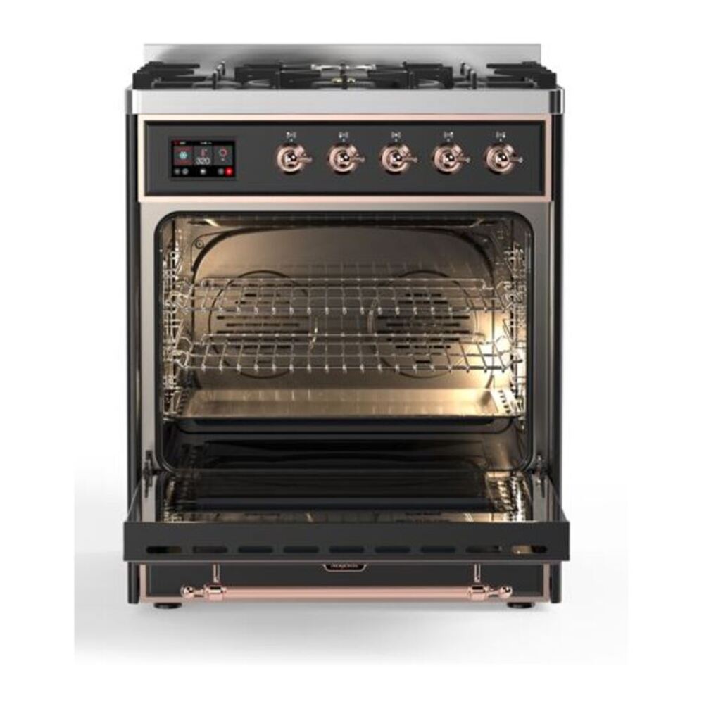 ILVE Majestic II 30 inch Solid Door Natural Gas Dual Fuel Range Copper Graphite Matte