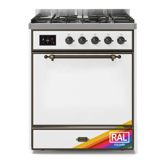 ILVE Majestic II 30" RAL Dual Fuel Range with 5 Burners Solid Door Natural Gas