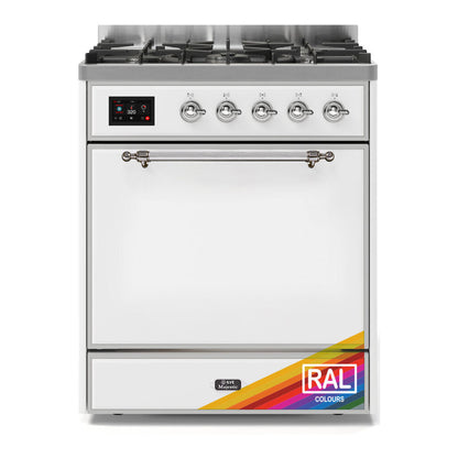 ILVE Majestic II 30 inch Solid Door Natural Gas Dual Fuel Range Chrome RAL