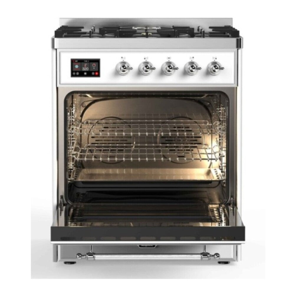 ILVE Majestic II 30 inch Solid Door Natural Gas Dual Fuel Range Chrome RAL