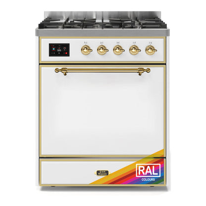 ILVE Majestic II 30 inch Solid Door Natural Gas Dual Fuel Range Brass RAL