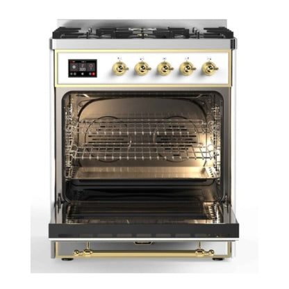 ILVE Majestic II 30 inch Solid Door Natural Gas Dual Fuel Range Brass RAL