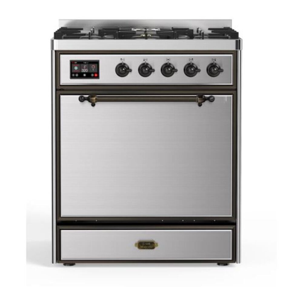 ILVE Majestic II 30" Stainless Steel Dual Fuel Range with 5 Burners Solid Door Liquid Propane